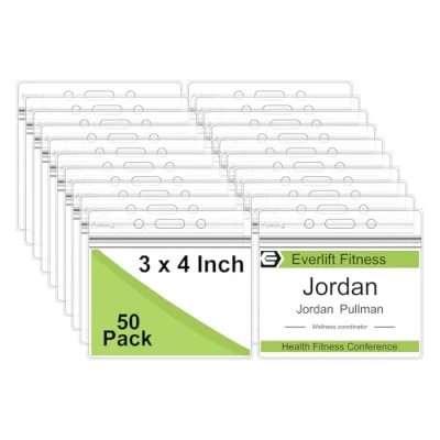 Image de Fushing 50pcs Porte Badge,11.4 * 9.3cm Cartes en Transparent,Porte Badge Plastique,Badge pour Carte d&#039;identité, de Bus, Visite