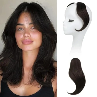 Image de 2 Pièces Frange a clip à la Française pour Femmes Partie Centrale Extension Vrai Cheveux Humains Naturelle Extensions de Fausse