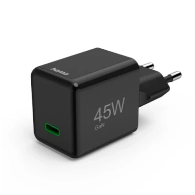 Image de Hama Chargeur Rapide, USB C, PD/QC/GaN, Super Mini Chargeur, 45 W, Noir