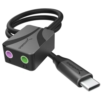 Image de SABRENT AU UCMA Adaptateur audio USB Type C avec son haute résolution 24 bits/96 kHz, double prise jack 3,5 mm pour micro et stéréo, corps en aluminium, Plug and Play, compatible casques,