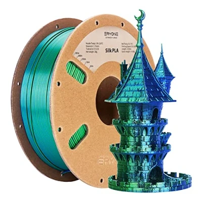 Image de ERYONE filament PLA bicolore double 1,75 mm, pour imprimante 3D, bobine de 1 kg +/ 0,02 bleu soie et vert