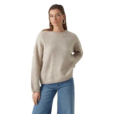 Image de Vero Moda Vmgemma Oneck Pullover, Femme, Taille: Large, Plaza taupe