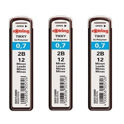 Image de Rotring Tikky 2B Lot de 3 tubes 36 mines pour porte Hi Polymer 0,7 mm