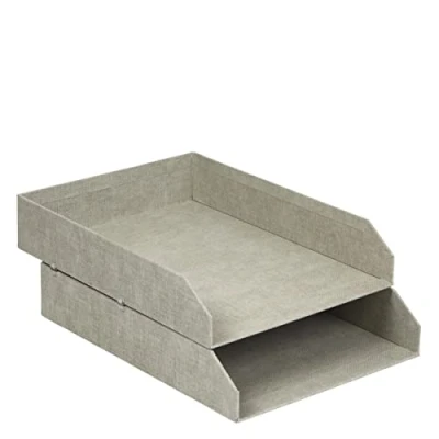 Image de Bigso Box of Sweden lot de 2 corbeilles à courrier pour bureau casiers rangement empilables lettres, documents système en panneau fibres et papier effet lin beige