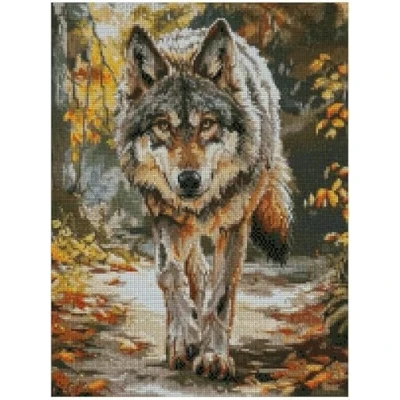 Image de Kit de broderie au point croix compté en coton Motif loup et 14 points 150 x cm 26