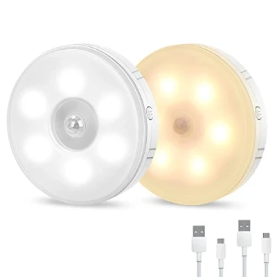 Image de Lampe Detecteur de Mouvement Interieur, Veilleuse Led, Rechargeable par USB Sans Fil, 3 Couleurs et 4 Modes, pour Escalier, Placard, Couloir, Armoire, Cuisine, Chambre, Lot 2