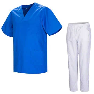 Image de Misemiya Uniformes Unisexe Uniforme Médical avec Haut et Pantalon 817 8312 BLANCO Medium, Bleu Royal