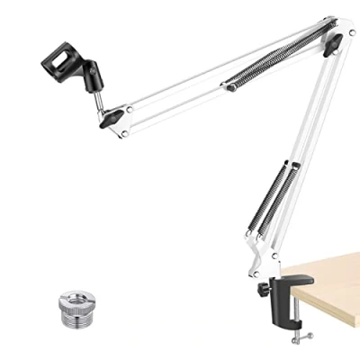 Image de NEEWER Support de Bras à Ciseaux avec Suspension Microphone Réglable Compact Charge Max 1KG en Acier Durable pour Studio Diffusion Radio Son Voix et TV (Blanc)