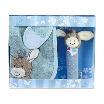 Image de Sterntaler Coffret Cadeau Emmi, Bavoir en Velcro et Hochet, Âge : dès 0 Mois, Bleu Clair/Multicolore