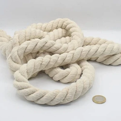Image de 3 mètres Cordon en Coton Rond 20 mm Corde Tressée avec âme Naturel, Idéal pour DIY, Couture, Polyvalent 20mm Ecru
