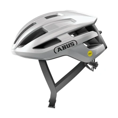 Image de ABUS Casque de vélo course PowerDome MIPS léger avec système d&#039;aération intelligent et protection contre les chocs Made in Italy pour hommes femmes Argent, taille L