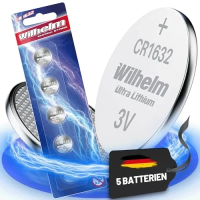 Image de Wilhelm Lot de 5 piles bouton au lithium CR1632 CR 1632 3 V 140 mAh Ø 16 x 3,2 mm DL1632
