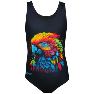 Image de Aquarti Maillot de Bain Fille Natation Une Pièce Imprimé Dauphin, Perroquet/Noir, 164