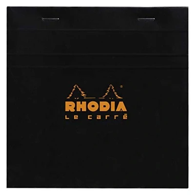 Image de RHODIA 148209C Bloc Notes Agrafé N148 Black Petits Carreaux 14,8 x cm 80 Feuillets Détachables Papier Clairefontaine Blanc g/m² Couverture en Carte Enduite Souple et Résistante