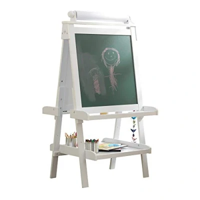 Image de KidKraft Chevalet d’Artiste en Bois Deluxe avec Rouleau de Papier, Tableau Enfant Double Face, Noir et Blanc 2 Pots à Peinture Refermables, Jouet dès 3 Ans, 62040