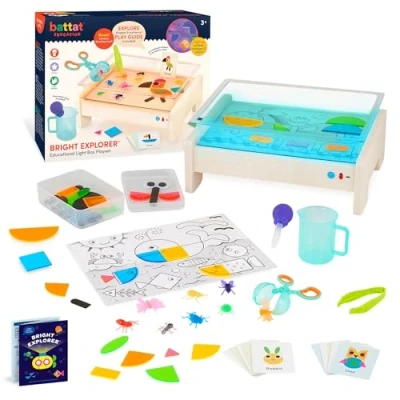 Image de Battat Education Boîte lumineuse de traçage Table pour enfants Lumières sensorielles Planche Kit scientifique éducatif 3 ans et plus Explorateur lumineux