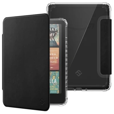 Image de FINTIE Étui pour 7&quot; Kindle Paperwhite 2024 (12e Génération) et Colorsoft Signature Edition (1re Génération), Transparent en TPU Souple Housse Veille/Réveil Auto, Noir