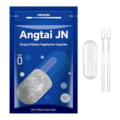 Image de Angtai JN Gélule vide végétale,Pullulan Capsules Taille 0 (100 unités) Gélules Vides à Remplir avec Micro Cuillère,Certifié Casher,Halal,Compatible la machine de remplissage capsule