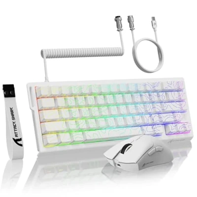 Image de MAMBASNAKE ATTACK SHARK X68 HE à Déclenchement Rapide Clavier, Souris R1 et Câble Spiralé 8 KHz, Précision RT 0,01 mm, Clavier Magnétique Filaire de Jeu Sans Fil R1, pour PC/Mac Blancs