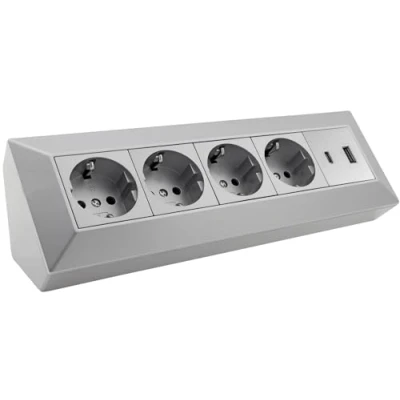 Image de ChiliTec Bloc multiprise d&#039;angle 4 prises USB A C PD Argenté/gris