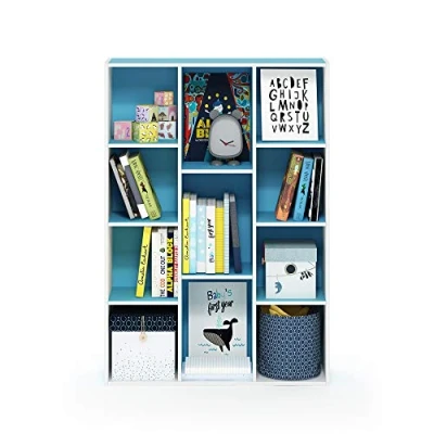 Image de Furinno 11 Cube Bibliothèque Réversible Ouverte, Clair, Bleu Blanc, One Size