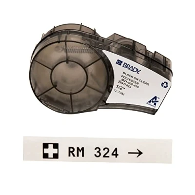 Image de Brady (M21 500 430) Ruban en polyester pour étiqueteuses BMP21 PLUS, LAB et 12.70 mm x 6.40 m Noir sur transparent