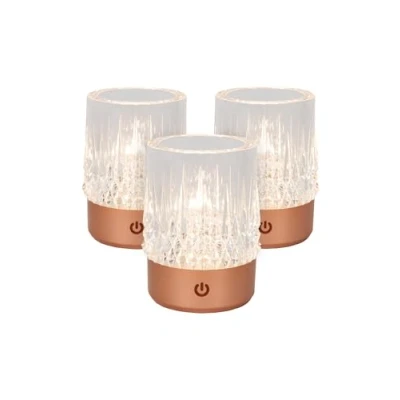 Image de LUCIDE LILI Lot de 3 lampes table rechargeables, à piles, diamètre : 8 cm, LED chaud, 1 x W 2700 K/3000 K, cuivre, cm