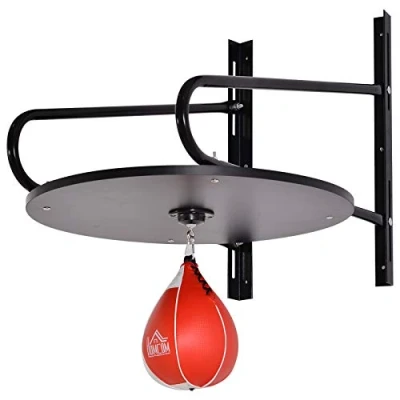Image de HOMCOM Punching Ball Poire de Vitesse Boxe avec Support Plateau tournant + Pompe MDF Hauteur Réglable Acier revêtement synthétique Rouge Noir