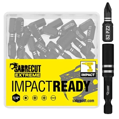 Image de 21 x SabreCut SCPA25_21 25 mm PZ2 Jeu d&#039;embouts de tournevis à percussion PoziDriv POZI No.2 Heavy Duty avec porte embout et boîte rangement