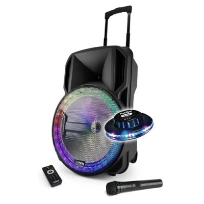 Image de Enceinte sono DJ PARTY KARAOKE 800W Batterie Disco Mobile 12&quot; à LED RGB USB/MICRO SD/Bluetooth/RADIO FM + Micro VHF OVNI