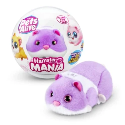 Image de Pets Alive Hamster Mania by ZURU, Purple Hamster, Pet Nurture, Peluche, Real Alive, 20+ Sons interactifs, Animal électronique, (Violet)