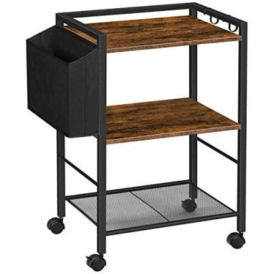 Image de HOOBRO Support d&#039;Imprimante, Chariot Mobile à 3 Niveaux, Étagère de Rangement, avec Porte Documents, Réglable en Hauteur, Industriel, pour Bureau, École, Domicile, Marron Rustique EBF21PS01