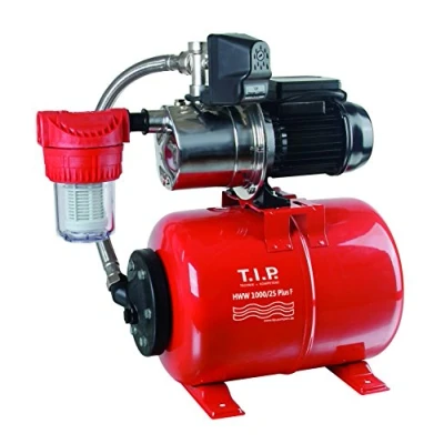 Image de T.I.P. HWW 1000/25 Plus F Circuit d’Eau Domestique Débit 3300 l/h Hauteur de Refoulement max 46 m Puissance nominale 800 W Prêt à l&#039;installation par Bouton Cuve Pression en Inox Capacité 22 L