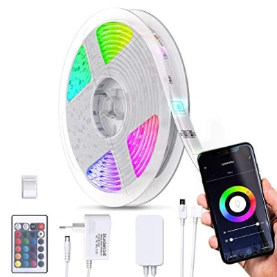 Image de B.K.Licht ruban LED connecté, 5m, Smart Stripe, réglable via App, Smartphone contrôle, contrôle vocal, câble USB, auto adhésif, blanc, livré avec télécommande