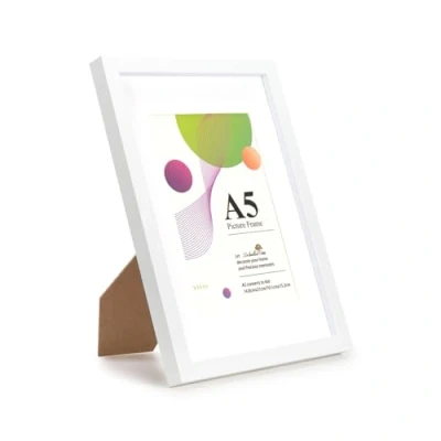 Image de Scholar Tree Lot de 1 cadre A5 blanc, 21 x 14,8 cm, cadres photo en bois avec fixation 6 4, plateau table standard ou suspension murale