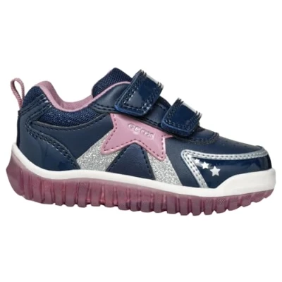 Image de Geox Light UP Lightyloo GIRL Baskets basses pour enfants, Taille: 22, Navy/rose Imitation cuir/textile