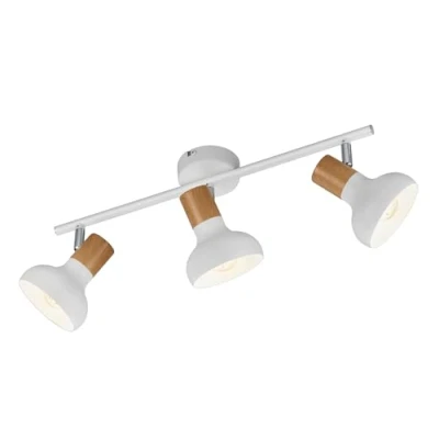 Image de Reality Leuchten Poutre Latika R81524031, métal blanc mat, bois synthétique, excl. 4x E14