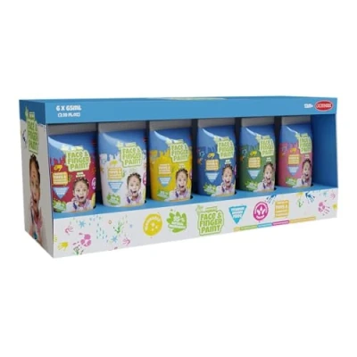 Image de Natural Face &amp; Finger Paint 65 ml par bouteille, pack de 6 Blanc, Rouge, Jaune, Vert, Rose, Bleu