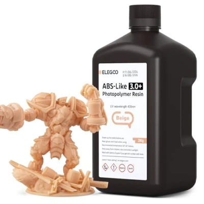 Image de ELEGOO ABS Like 3.0+ Résine Imprinmante 3D, Beige 2000g, 3.0 Plus à Haute Résistance la Chaleur, Viscosité et Retrait Faible, Durcissement UV 405nm pour Imprimante 3D MSLA/LCD/DLP
