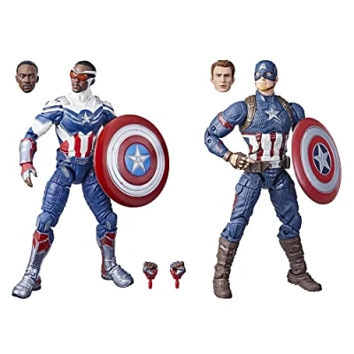 Image de Marvel Legends Series Captain America, Pack de 2 figurines Steve Rogers et Sam Wilson 15 cm, MCU, 7 accessoires, Multicolore, Taille unique