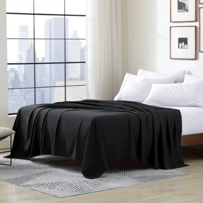 Image de Cathay (Luxe Doux comme de la Soie Polyester Unique Drap Plat, Noir, Entier