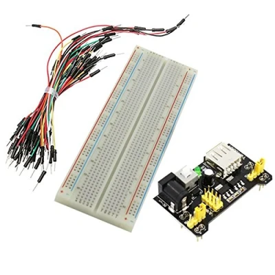 Image de Aihasd 3 en 1 Breadboard 830 Points Plaque Platine d&#039;Essai Essays sans Soudure +Breadboard Power Supply Module Compatible 3.3V 5V de Puissance +65 Câbles Jumpers