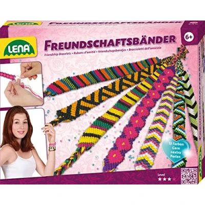 Image de Lena 42689 Kit d&#039;artisanat Bracelets d&#039;amitié avec du Fil en 13 Couleurs et de Nombreuses Perles à Enfiler, Un Ensemble nouage pour Les Enfants partir 6 Ans, des Instructions Multicolore
