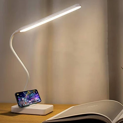 Image de MAYTHANK Lampe de Bureau LED Sans fil Rechargeable USB Batterie 2000mah, Tactile Dimmable Intensité 3 Couleurs Modes, Portable Lecture Livre Pile Table Enfant Chambre Chevet