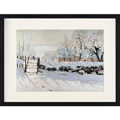Image de 1art1 Claude Monet Poster La Pie, 1868 69 Affiche Encadrée avec Passe Partout Élégant Images Murales dans Un Cadre Photo 80x60 cm