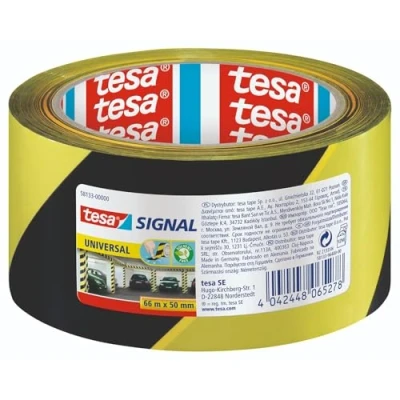 Image de Tesa Signal Universel Ruban Adhésif de Marquage et d&#039;Avertissement Balise Signalise les Zones Dangereuses Résistant aux UV Support PP solide Noir / Jaune 66 m x 50 mm