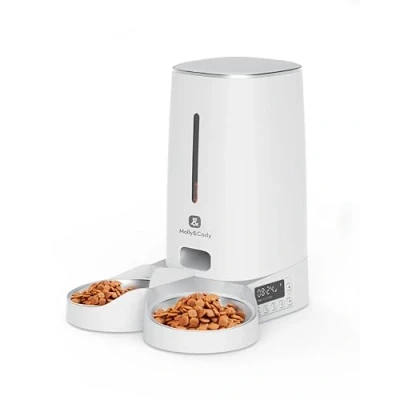 Image de Molly&amp;Cody Lucky Distributeur Automatique de Nourriture pour Chats et Chiens (récipient 4 l, sèche, Calendrier d&#039;alimentation, 2 Bols