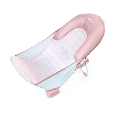 Image de Ingenuity, FoldAway 2 Position Bather, siège de bain bébé réglable à positions pour évier ou baignoire, âge 0 6 mois, jusqu&#039;à 9 kg, Rose