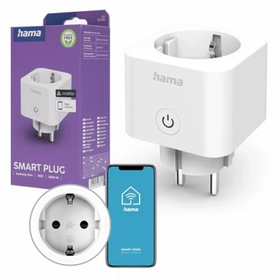 Image de Hama Prise Connectée Wifi Matter (Mesure la Consommation Eléctrique, Alexa/Google, App Control, 16A 3680W, Aucun Hub requis, Programmez &amp; Controlez vos appareils à distance) Blanc
