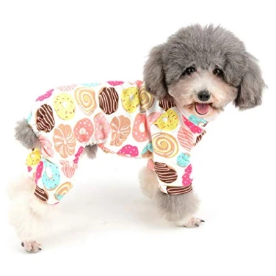 Image de Zunea Combinaison Pyjama pour Petit Chien Adorable Salopette Donut Banane Souris Canard Football Motif Vêtements Unisexe Quatre Jambes Coton Pjs de Couchage Animaux Chats Chiots
